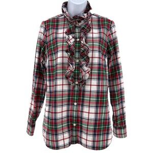 Vineyard Vines Top Women's 4 Plaid Ruffle Button-Up Holiday Cotton